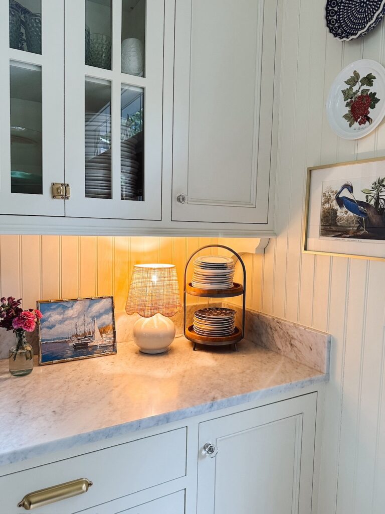 cozy kitchen corner lamp glass cabinets marble counters the inspired room