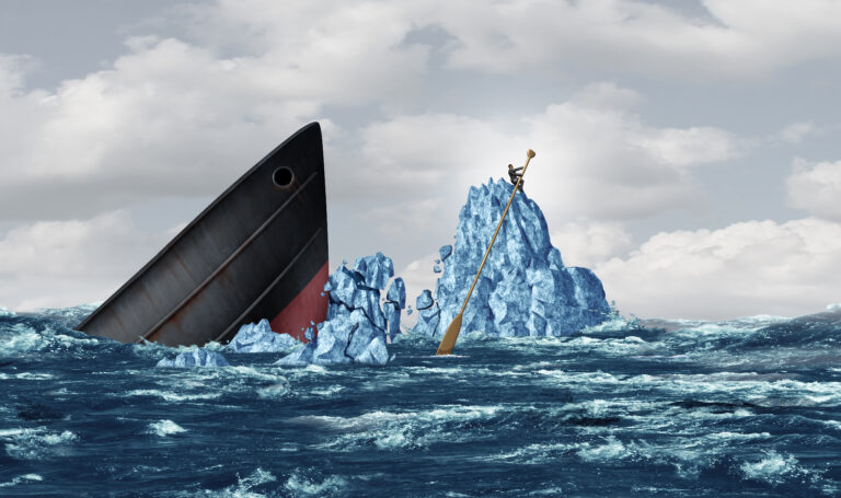 ship sinking after striking an iceberg