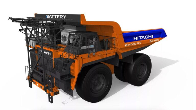 2 Hitachis battery powered dump truck dumps diesel for electric