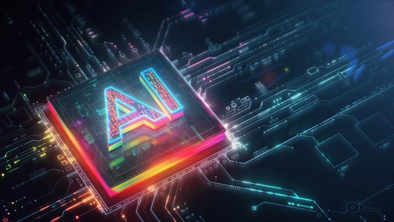 a digital rendering of a circuit board with a chip embossed with the letters ai