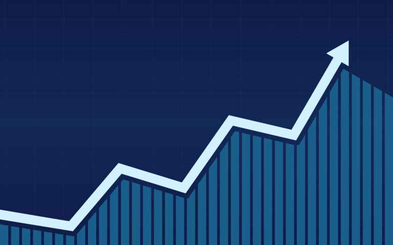 blue stock chart arrow moves up