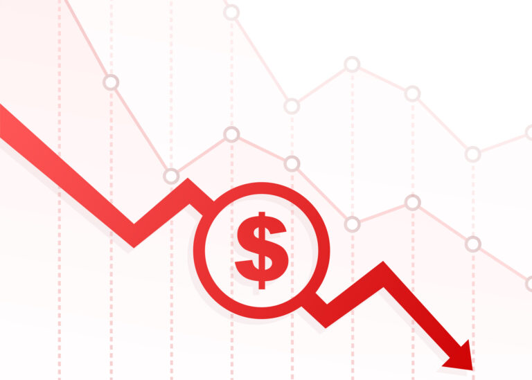 chart shows a red dollar sign trending down