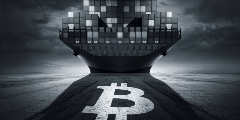 bitcoin btc logo container ship trade war trump tariffs gID 7